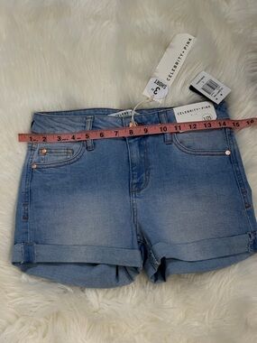 Celebrity Pink Light Blue Cuffed Denim Jean Shorts